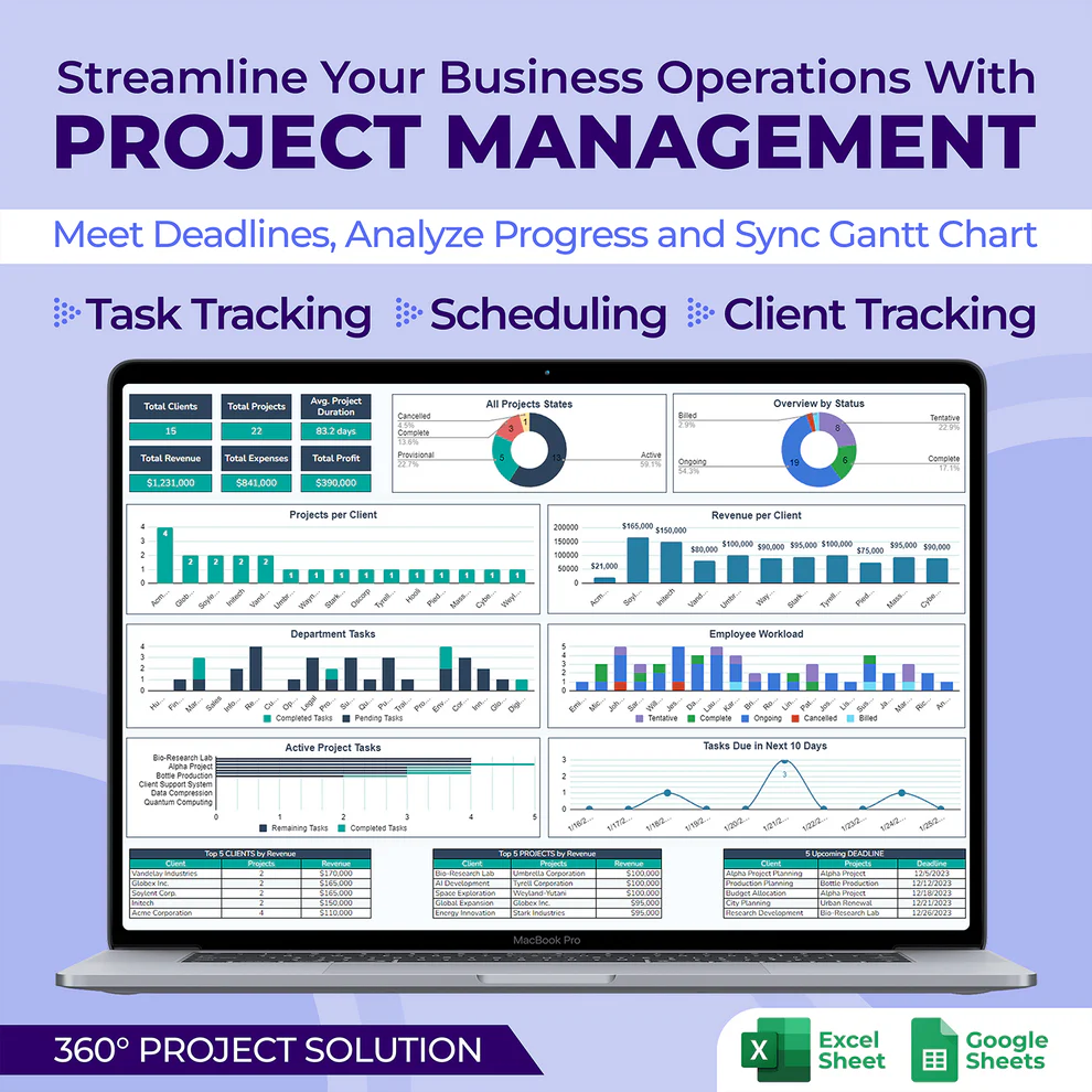 Project Management Spreadsheet — Excel & Google Sheets Tool