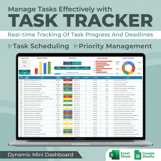 Task Tracker Spreadsheet — Excel & Google Sheets Template