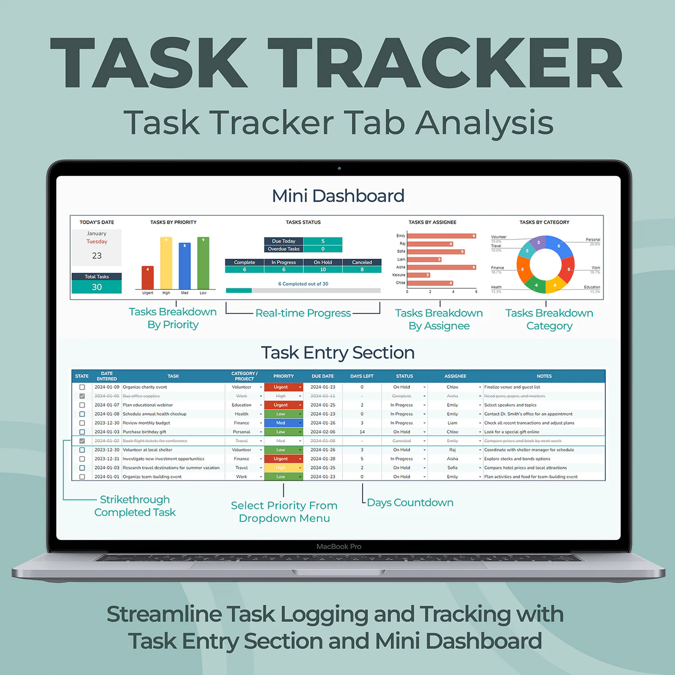 Task Tracker Spreadsheet — Excel & Google Sheets Template