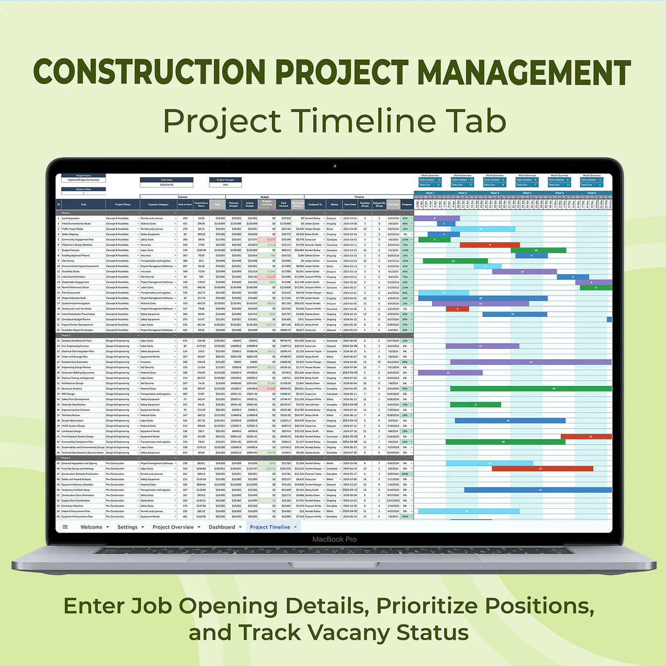 Construction Project Management Template — Excel & Sheets