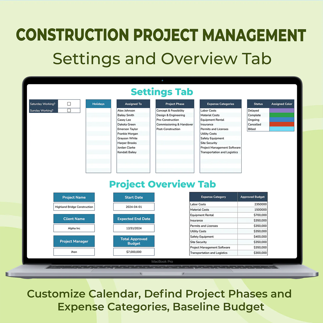Construction Project Management Template — Excel & Sheets